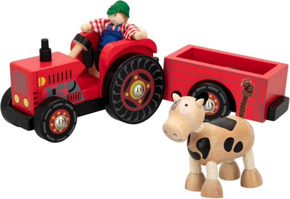 Tractor De Jugar colorbaby madera 33cm edad 3 woomax 33 43621 colormodelo surtido con remolque