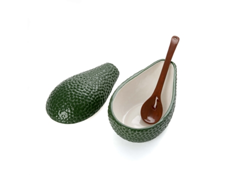 Cuenco para guacamole con cuchara Original bol con forma de aguacate Cuenco de porcelana para guacamole Bol verde para aperitivos 18 x 10 cm FISURA