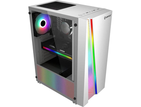 Unykach Atx Glayze white tower blanco caja rgb cristal templado usb 3.0 pc fuente de alimentación flex 1u 250w ideal para rack 19 1u. ordenador gaming frontal argb. panel lateral incluye 1 ventilador 120 2 2.0