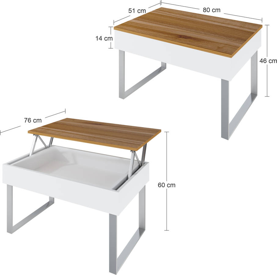 Mesa de Centro LEVIRA Don (Blanco y Nogal Tróia - 80 x 50,6 x 59,5 cm)