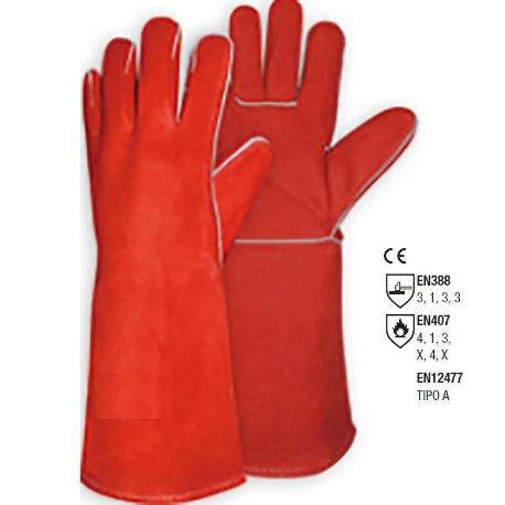 Guante Soldador Serraje acolchado 10 vacuno rojo 40cm t9 5