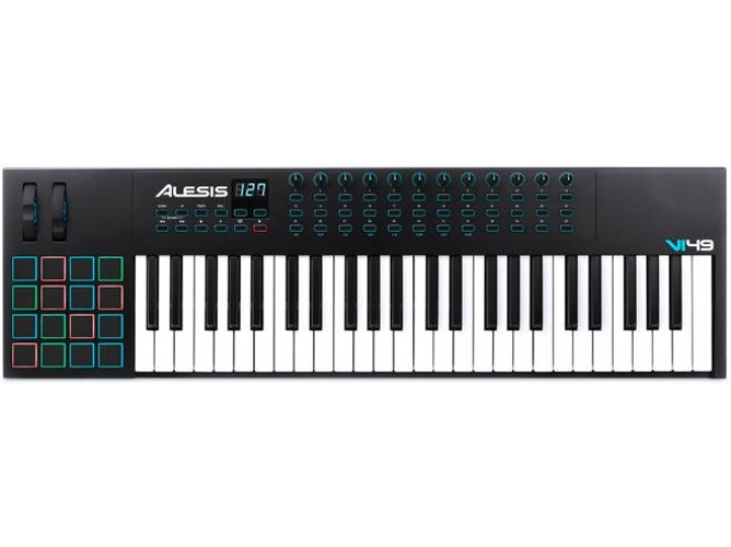 Alesis Vi49 Teclado controlador midi usb de 49 16 pads 12 mandos y 36 botones todos asignables salida 5 puntas un paquete