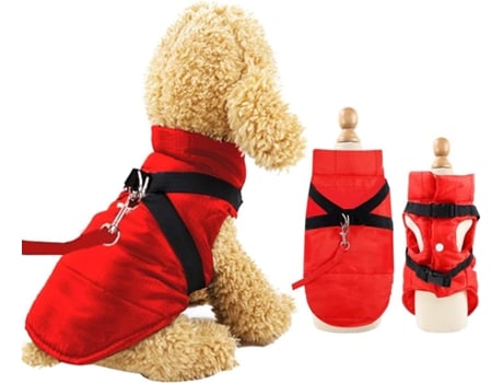 Impermeable Perro Abrigo De Invierno Cálido Correa Agujero Perro Abrigo Ropa Rojo S ELKUAIE S