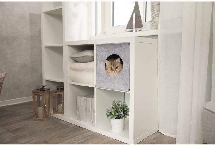 Cama para Gatos Pegable (Gris - 33x33x37cm - Fieltro)