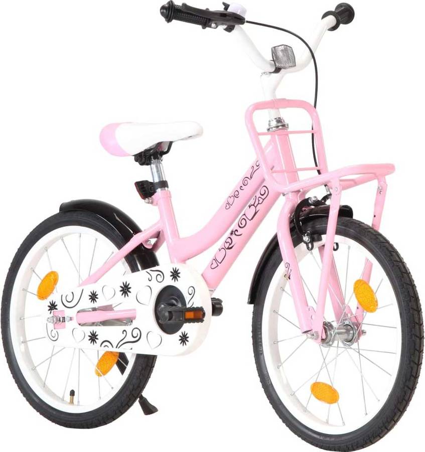 Bicicleta Niños VIDAxL y Portaequipajes Delantero 18" Rosa y Negra