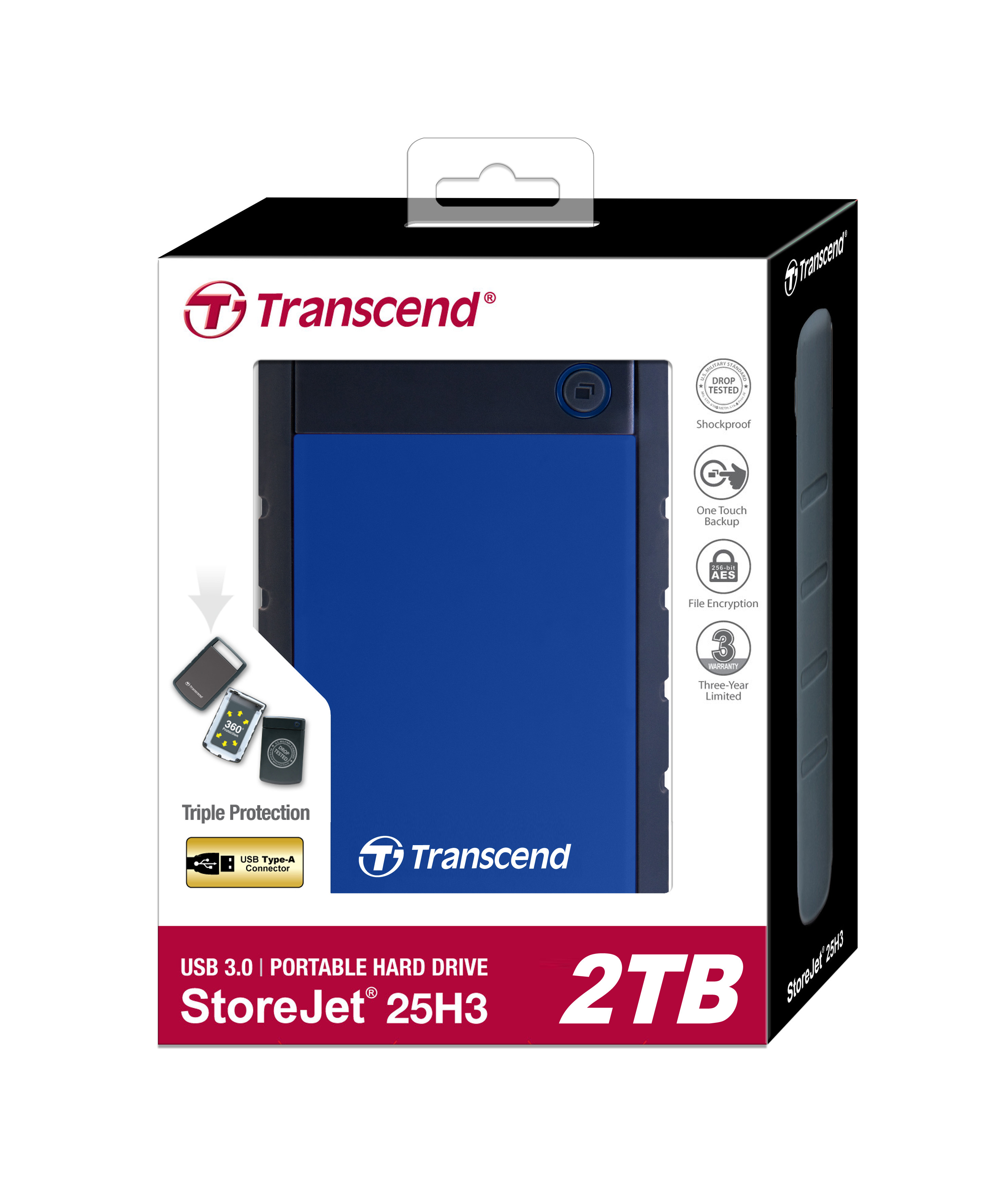 Disco HDD Externo TRANSCEND 2TB StoreJet H3 (Morado - 2 TB - USB 3.0)