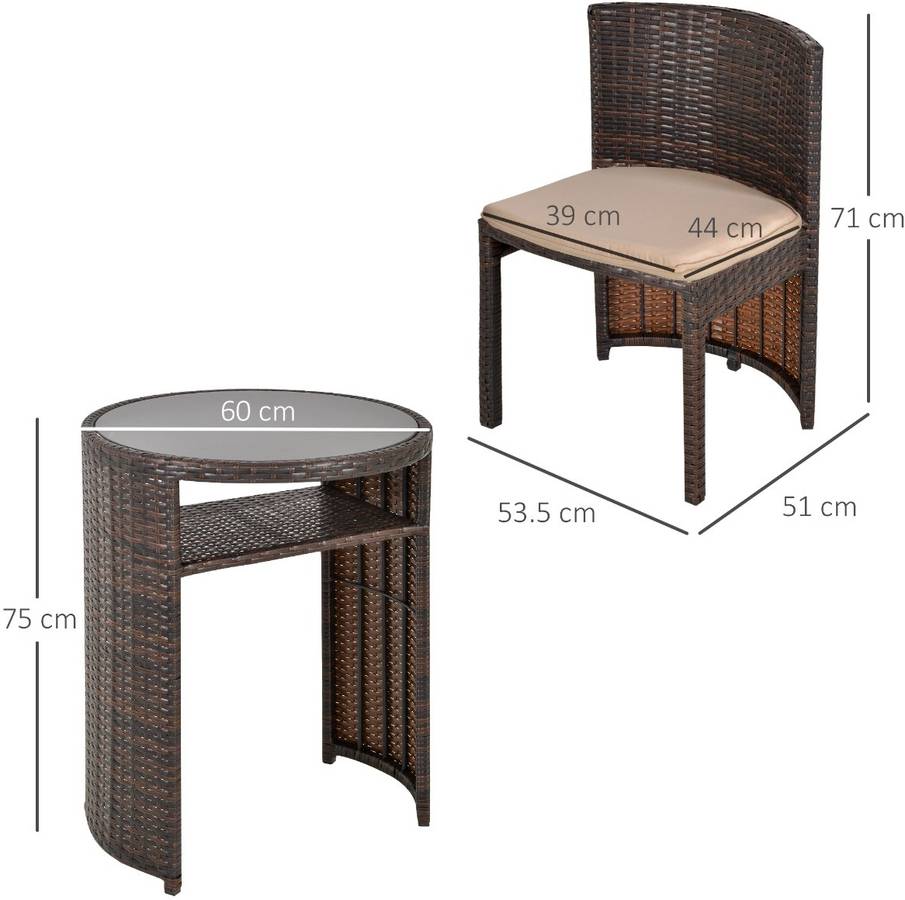 Juego de 3 Muebles de Exterior OUTSUNNY Marrón (Acero - 60x75 cm)