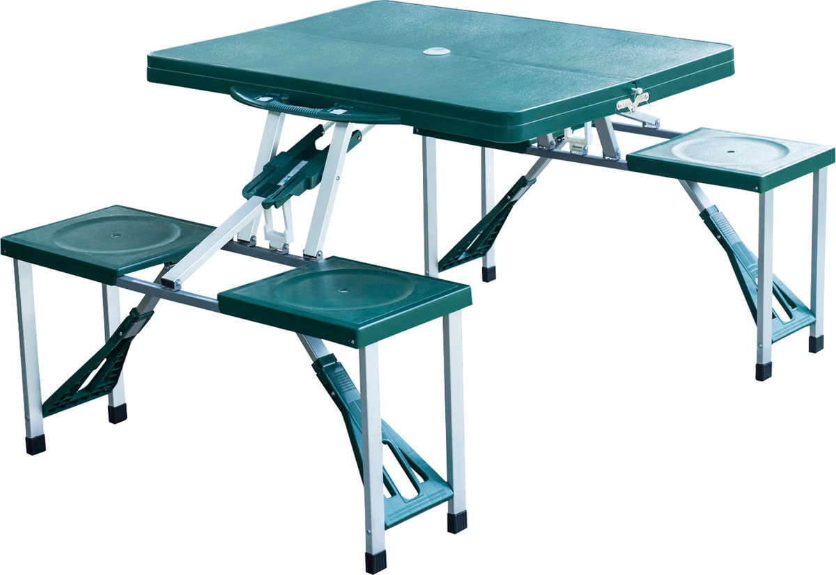 Mesa Plegable Outsunny verde en forma de maleta 136x845x66cm camping 136x84x66cm