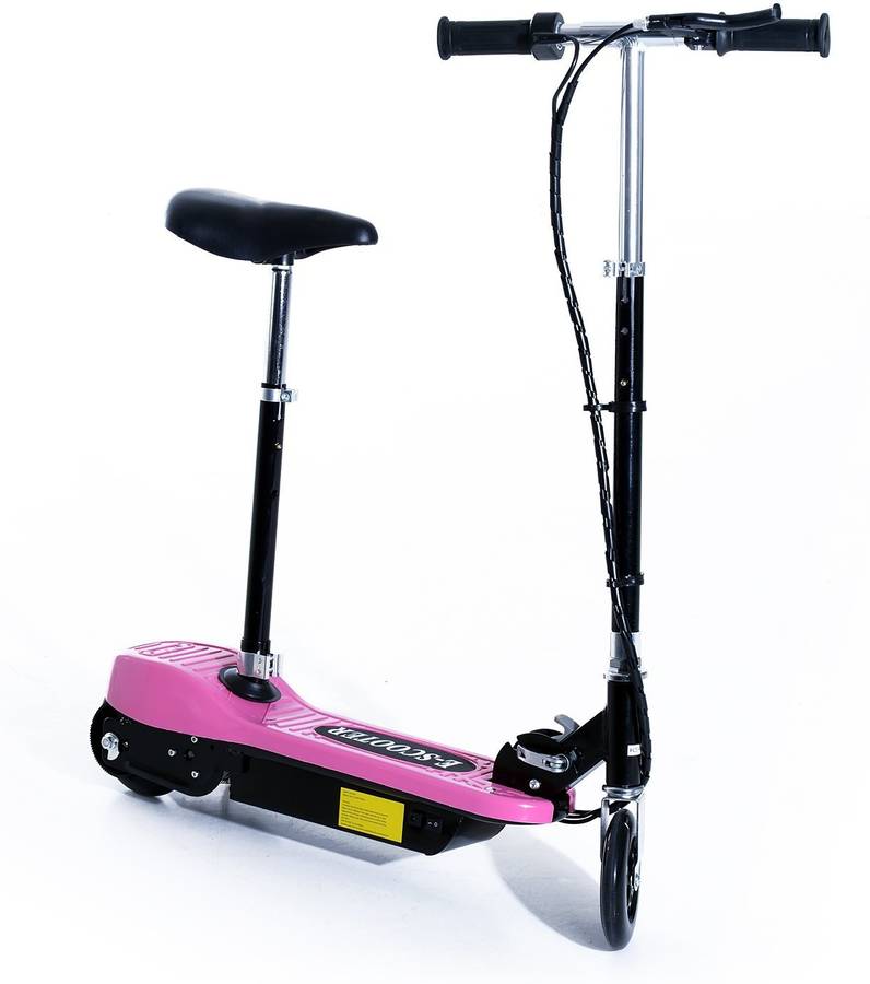 Patinete Eléctrico HOMCOM Plegable con Manillar y Asiento Ajustable Rosa