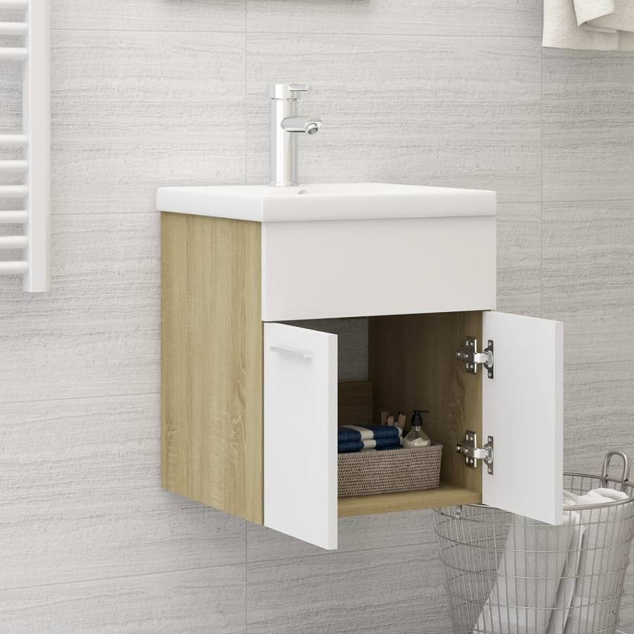 Mueble Con Lavabo aglomerado blanco y roble sonoma vidaxl 41x385x46 cm armario empotrado beige madera 41x38.5x46