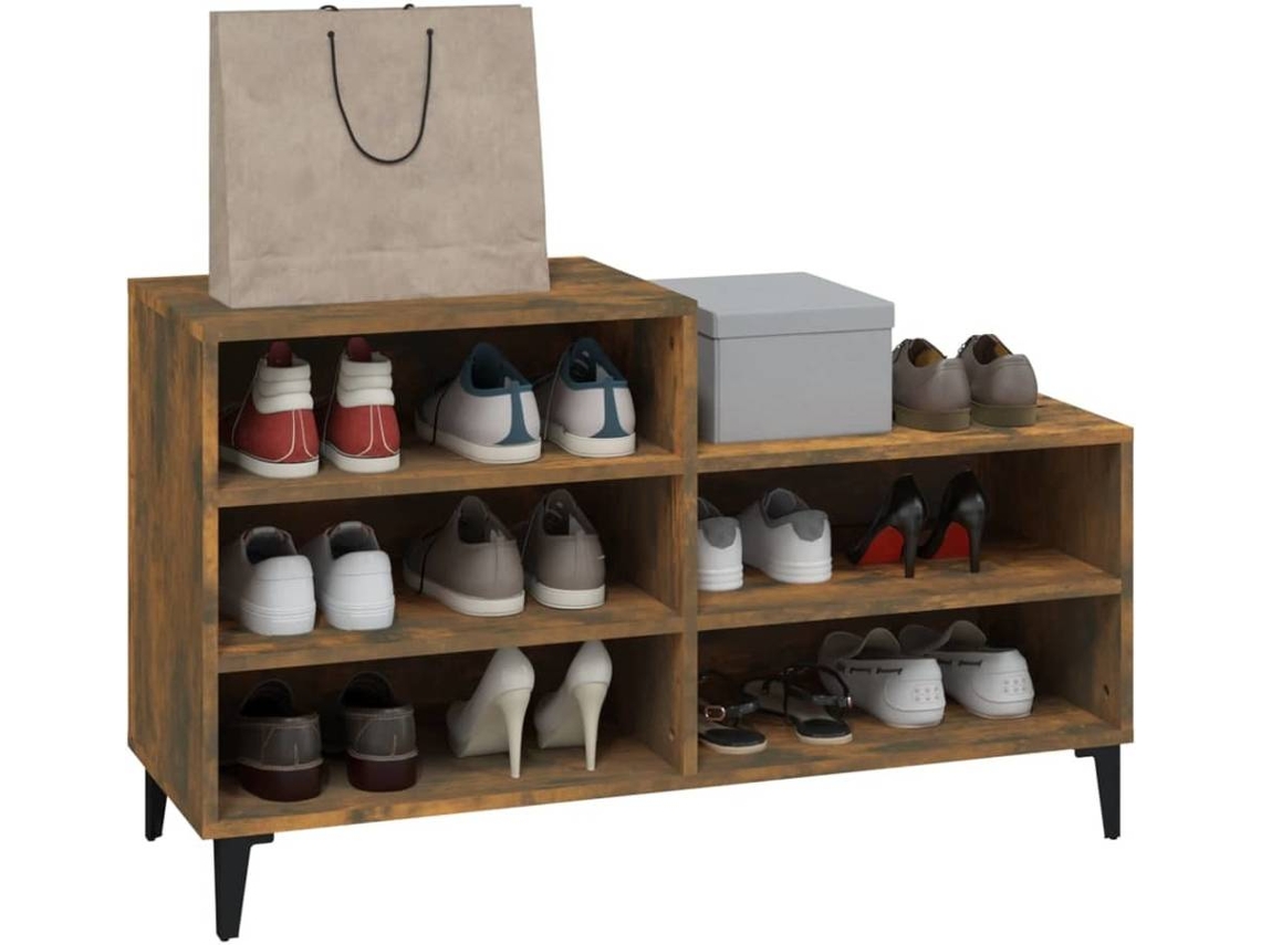 Mueble zapatero fabricado en madera contrachapada y metal de color roble  ahumado VidaXL