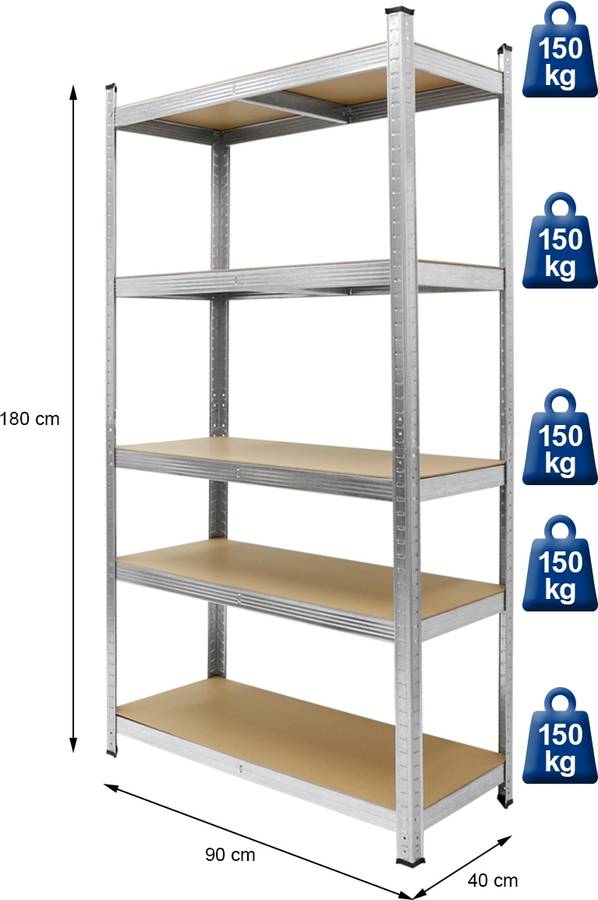 Estantería Ecd Germany 4 metal galvanizado y mdf 180 90 40 cm de taller 180x90x40 modular industrial