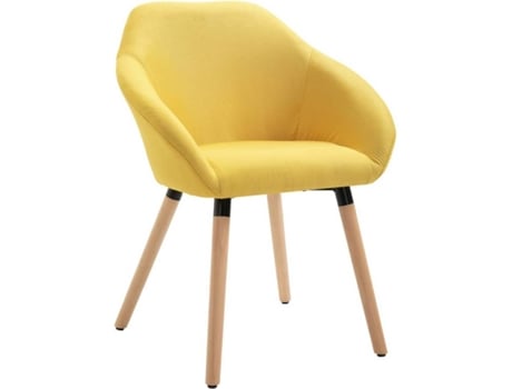 Vidaxl Silla Comedor moderna tapizado tela patas madera maciza diseño estilo escandinavo reposabrazos asiento acolchado suave amarillo de 283456