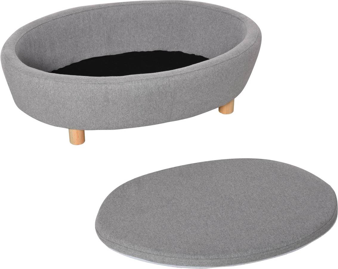 Pawhut Sofá Cama para mascotas perros pequeños medianos gatos con acolchado extraíble patas madera bordes elevados 81x6 d04165gy gris 81 61 24