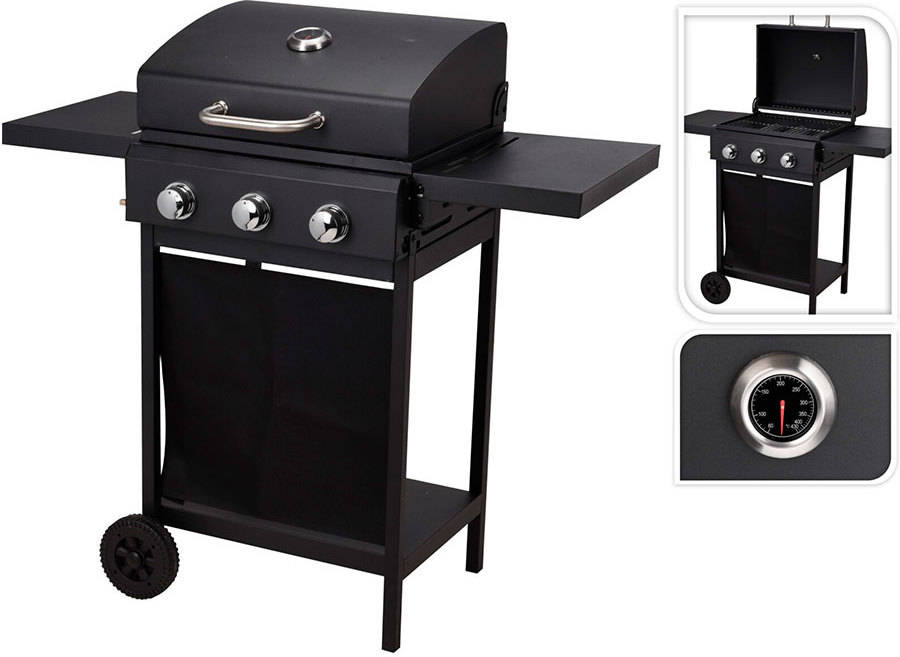 Barbacoa a Gas VAGGAN 3 Fuegos (Negro - Acero Inoxidable - 139x106x56.5cm)