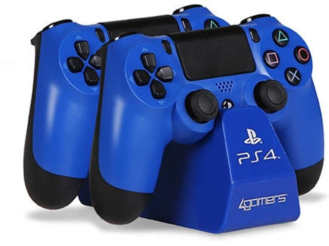 Base De 4gamers play charge para ps4 azul cargador doble mando con soporte mandos cable twin