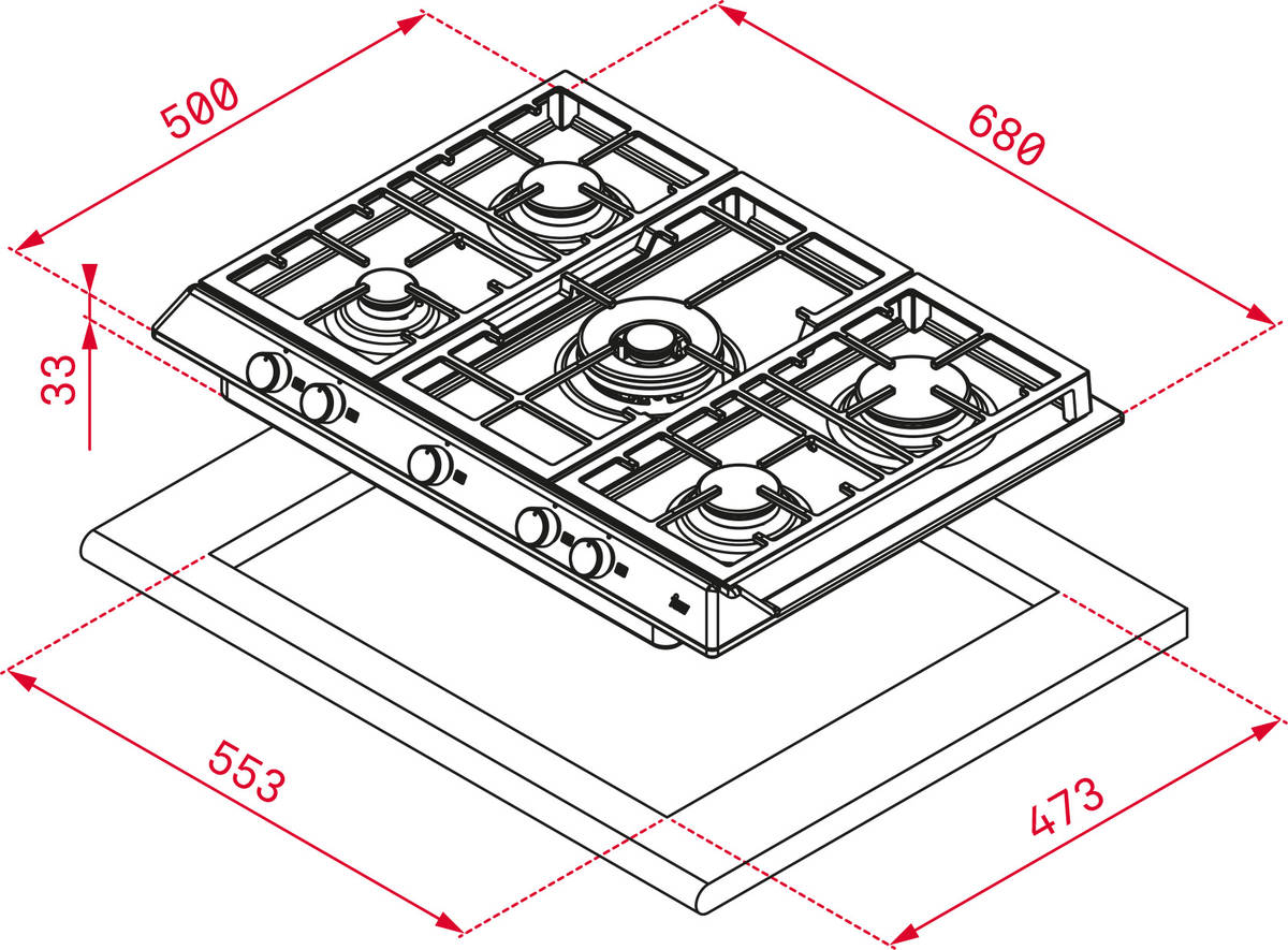 Placa de Gas TEKA EX 70.1 5G AI AL DR CI (Gas Butano-propano - 68 cm - Inox)