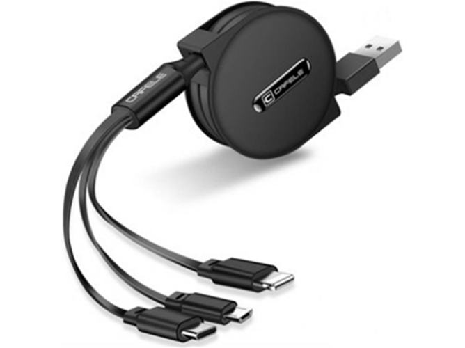 Cable WJS Multifuncional Data Line 3 in 1 (Lightning, Micro USB, USB-C - Negro)