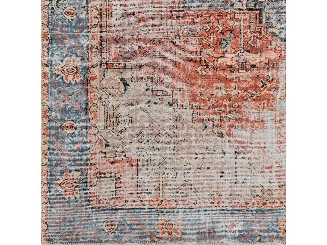 Alfombra - Salón y Dormitorio - Lavable en Lavadora - Vintage Oriental -  LANA - 200x274cm - Rojo y Azul