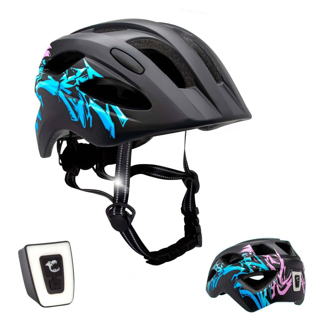 Casco de Bicicleta para Niños CRAZY SAFETY de 6 a 12 años Grafiti Azul/Rosa Certificado EN1078