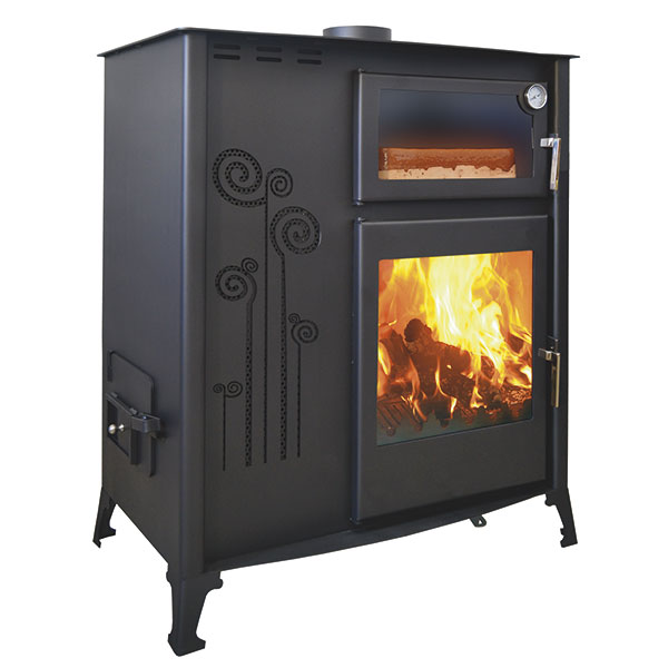 Estufa Policombustible Pellet-orujo-leña Con Horno Joima Eco Valle 10 Kw Gris