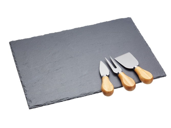 Artesà Tablas De pizarra para servir queso y juego cuchillos 4 piezas caja regalo incluida negro conjunto kitchen