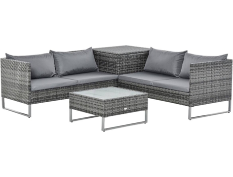 Outsunny Conjunto De 4 muebles 2 dobles mesa central cojines para terraza exterior 132x69x64 cm