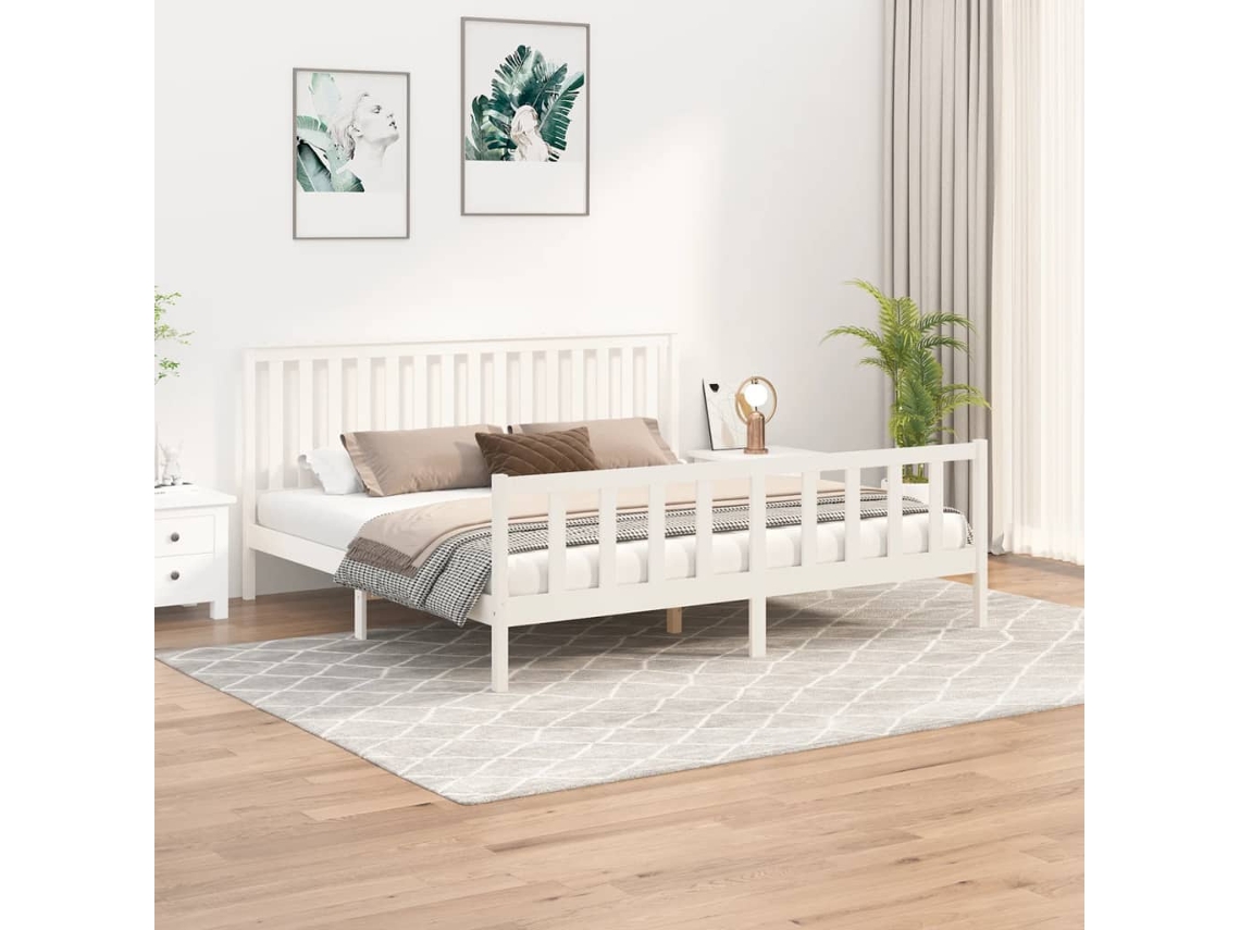 Estructura de cama de madera maciza blanca 180x200 cm - referencia