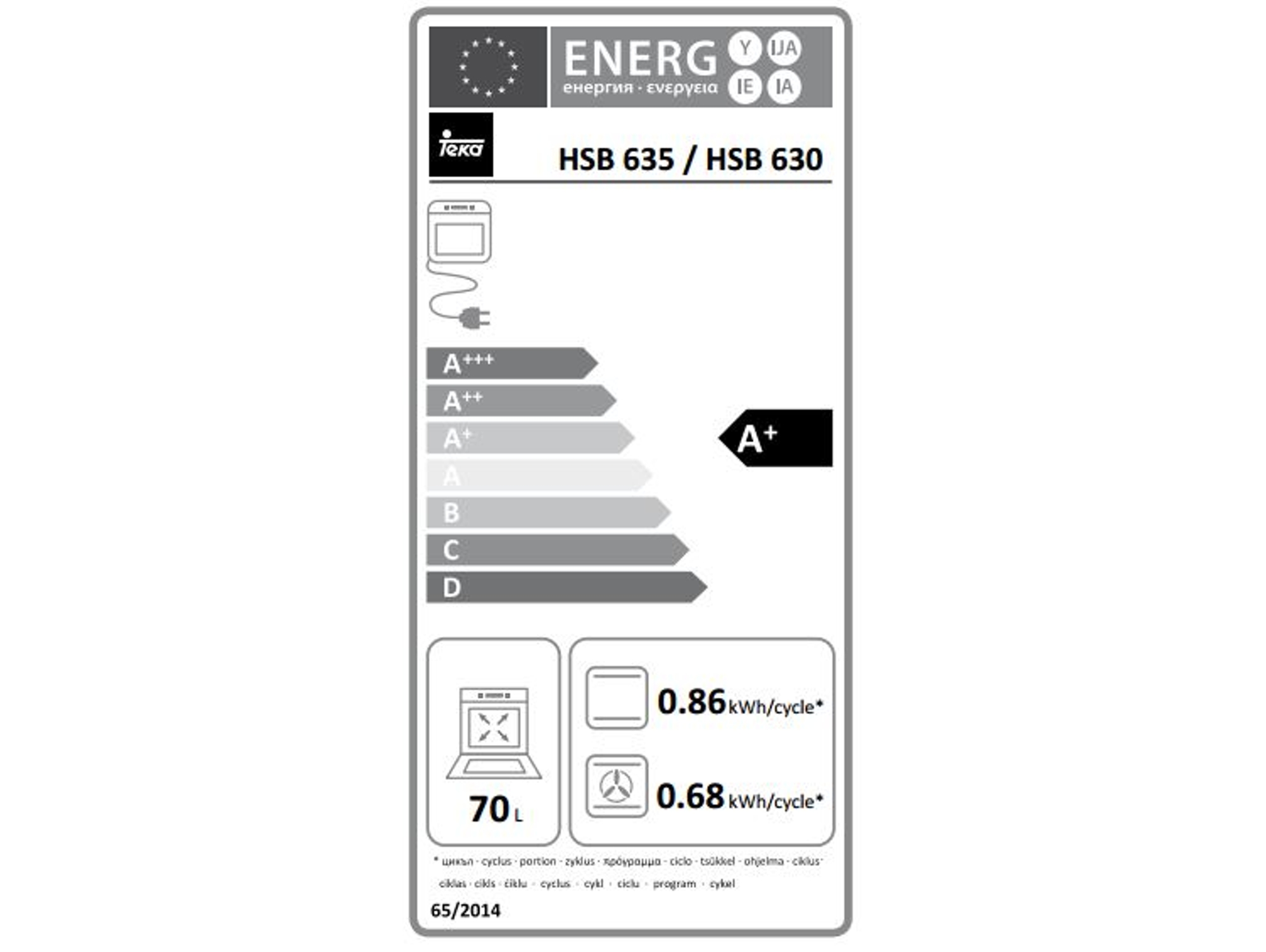 Horno Teka HSB635, Inox, 70 L, Hidrolítico, A+