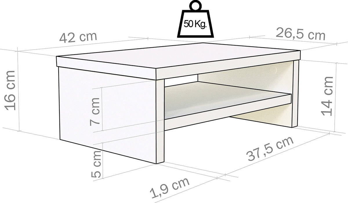 Soporte Monitor HENOR (Blanco - Madera - 42x26.5x16 cm)