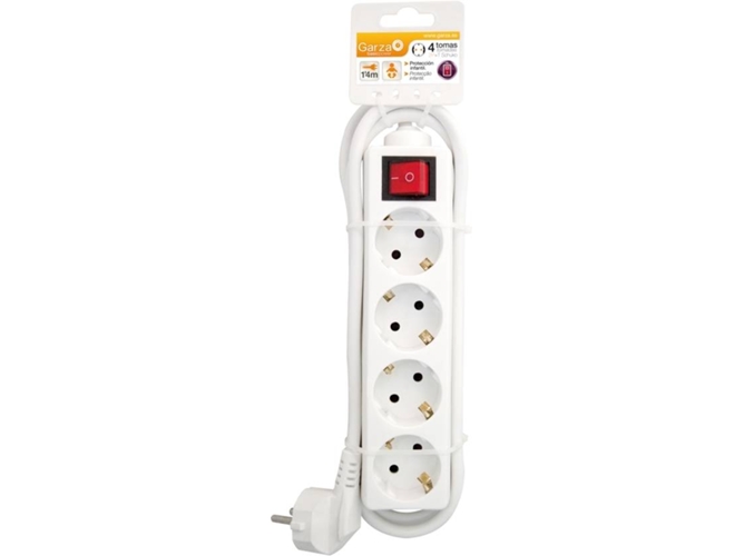 Garza Basic Power regleta 4 tomas con interruptor y cable 1.4m blanco de 15mmx14m 420004 1.4