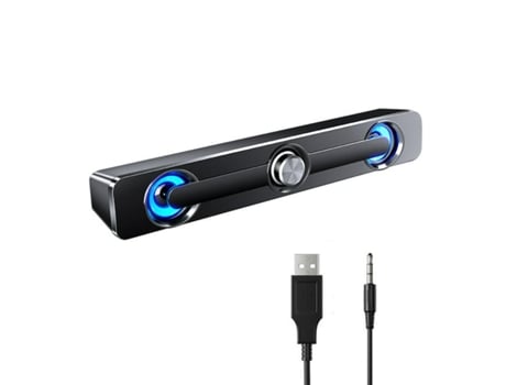 Altavoces Samuriiron para PC alimentados por USB con cable y luz LED azul con sonido estéreo, juegos