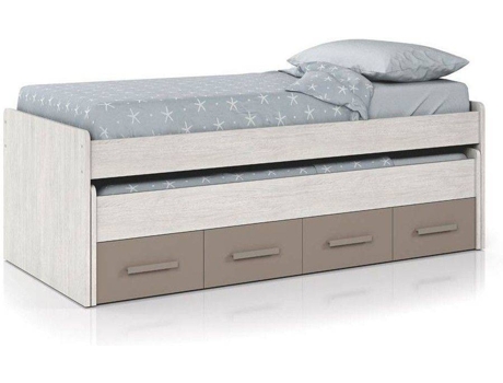 Habitdesign Cama Nido juvenil 2 y cajones modelo ares acabado en color blanco alpes basalto medidas 198 cm ancho 69 alto 96 fondo doble fores 1s7432y 69x198x96