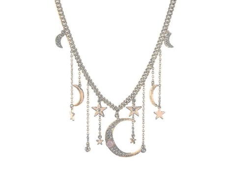 Collar de mujer corta Star Star Moon Tassel Golden Alloy Rhinestone Chain para pelota