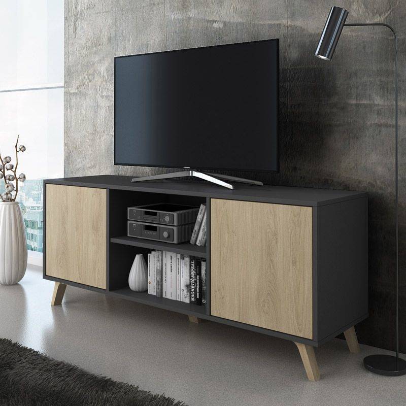 Mueble de TV SKRAUT HOME Wind  (Gris Antracita - Puccini - Melamina - 140 x 40 x 57 cm)