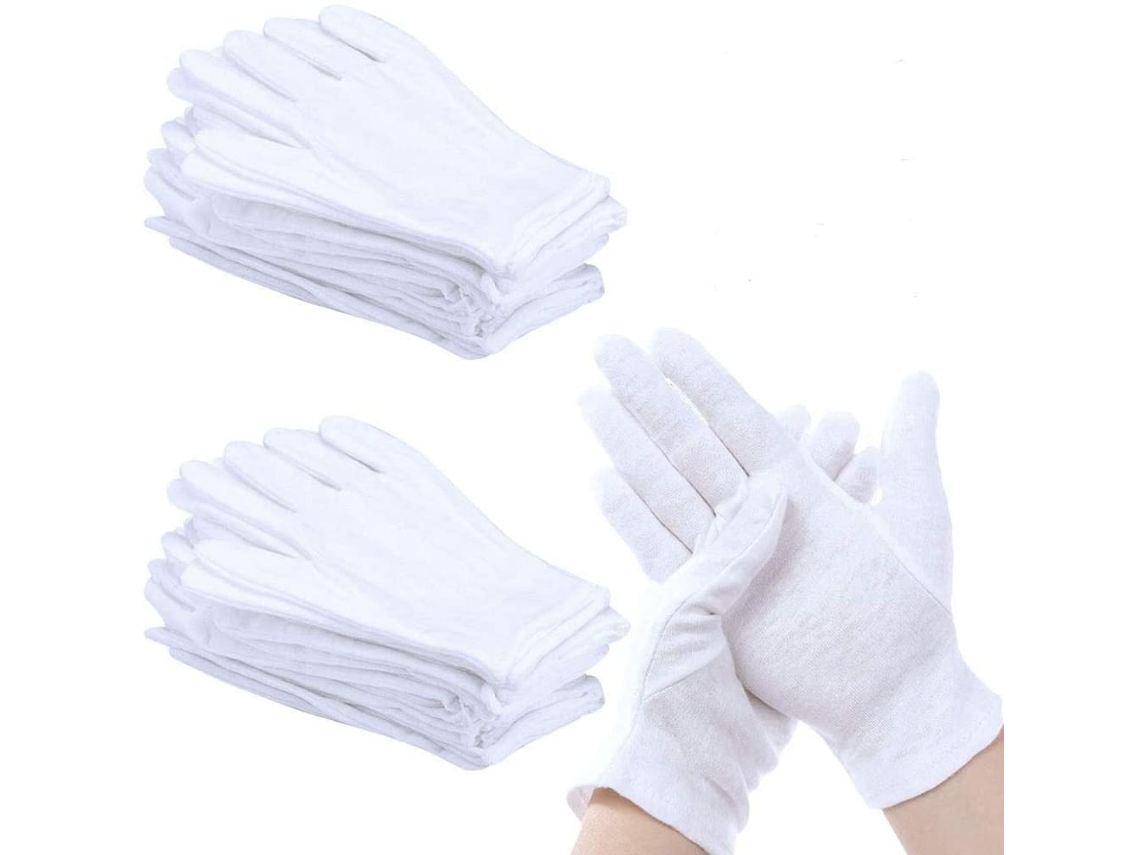 12 pares de guantes blancos de algodón, guantes de algodón suave, guantes  de trabajo transpirables para mujer-- (hy)