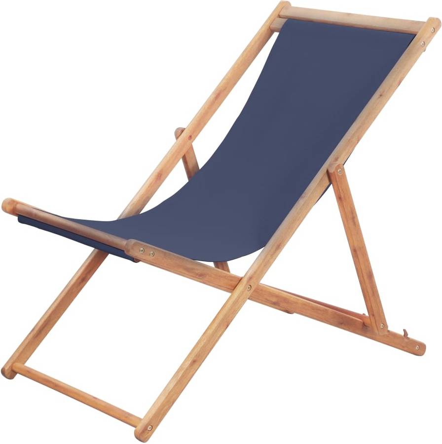 Vidaxl Silla Playa plegable tela azul asiento piscina patio terraza exterior de tejido y estructura madera