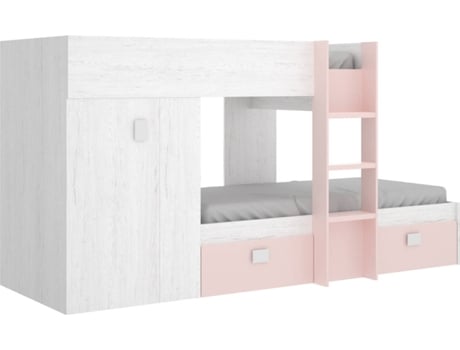 Conjunto De Cuarto dkit 2 camas escalera armario cajones azul y blanco homekit juvenil tipo tren madera ingeniería artic+rosa