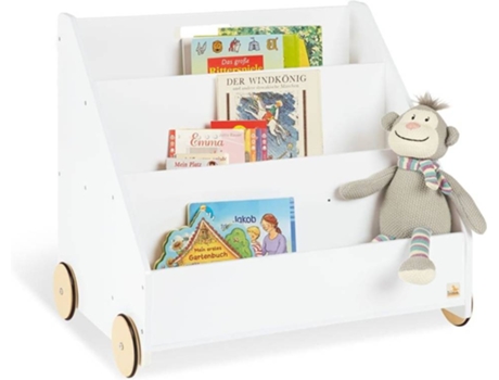 Pinolino Estantería Infantil con ruedas de madera 3 compartimentos 1 compartimento secreto niños años color blanco tablero dm 65 42 57