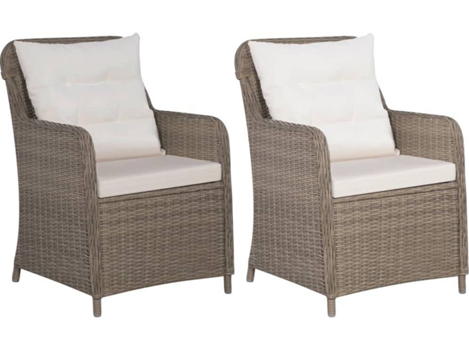 Vidaxl 2x Sillones de y crema mobiliario terraza 2 exterior almohadones mimbre pe con cojines marron