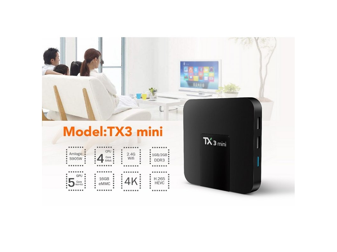 Box Smart Tv TX3 Mini Android 7.1 Amlogic S905W Decodificador de cuatro  núcleos H.265 4K WiFi 1GB + 8GB Enchufe de Reino Unido