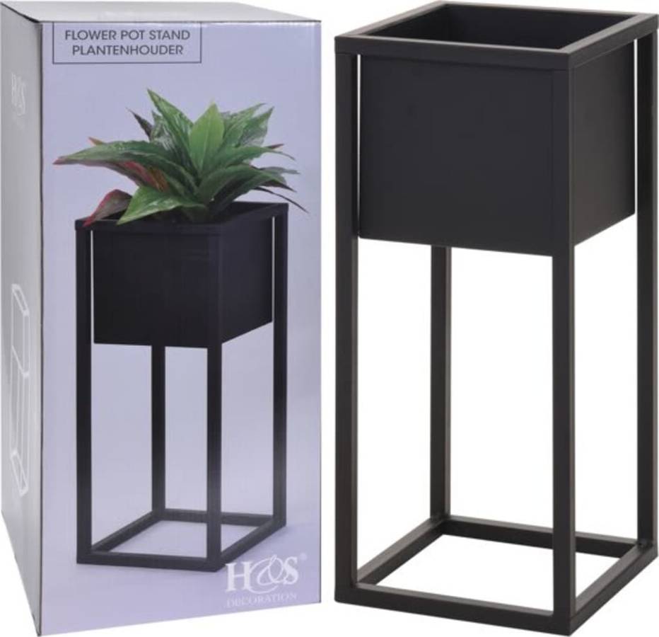 Jardinera Home&styling Negro metal 21 x 50 cm macetero sobre soporte