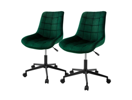 2x Silla de oficina, ergonómico de terciopelo verde con ruedas ML-DESIGN