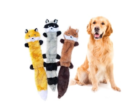 Skinny Peltz No Stuffing Squeaky Peluche para perro, zorro, mapache y ardilla - Grande