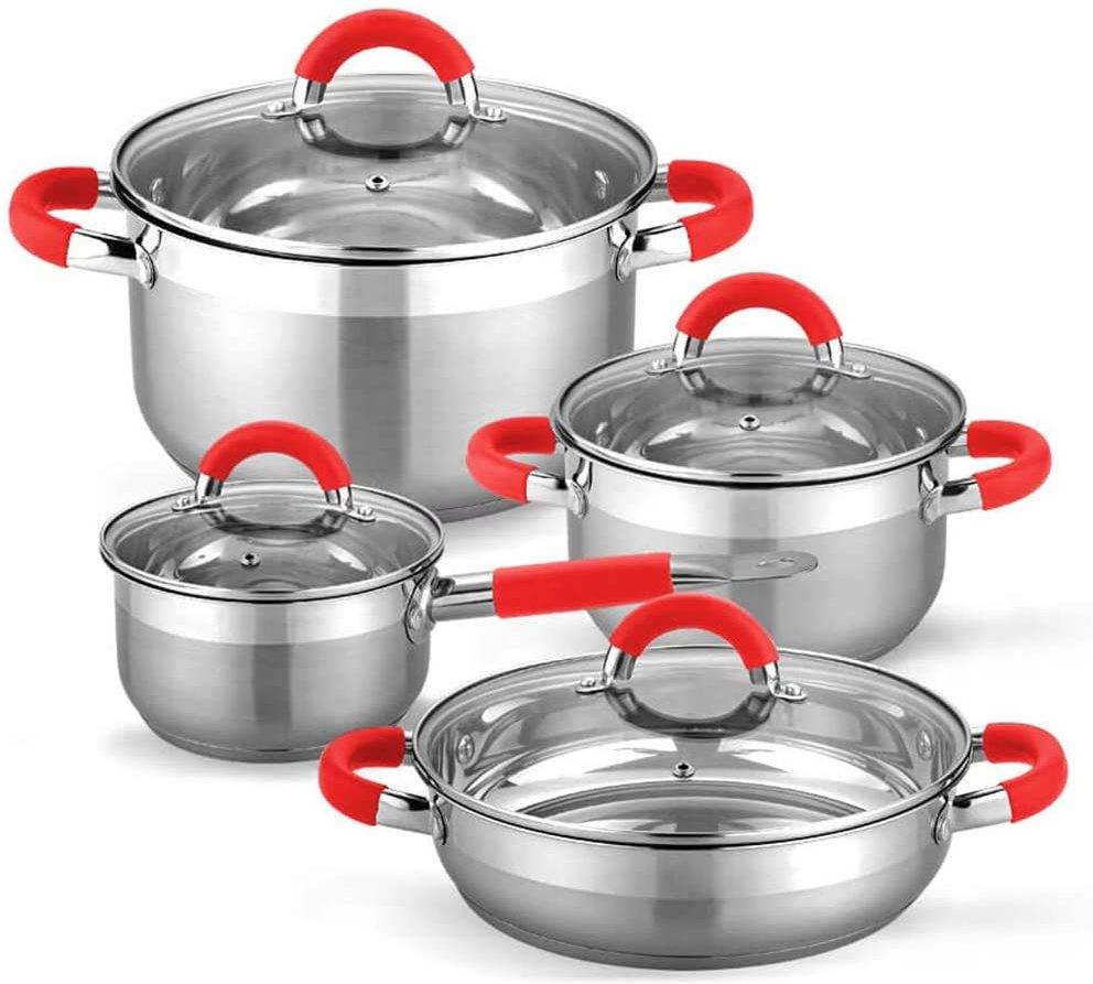 Batería Cocina GRIDINLUX Set 8 Piezas Vitro Inducción Acero Rojo