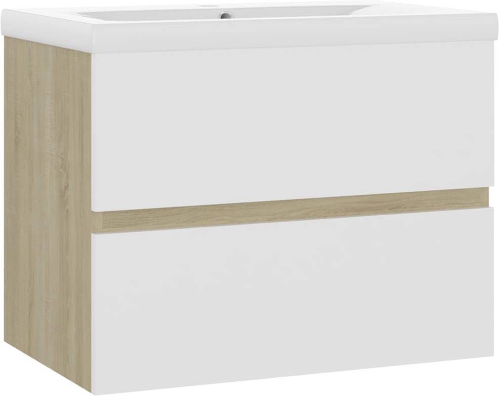 Vidaxl Mueble Con lavabo armario tocado fregadero aseo cuarto de inodoro ducha bañero mobiliario robusto estable aglomerado blanco y roble sonoma empotrado beige madera 60x38.5x45 cm