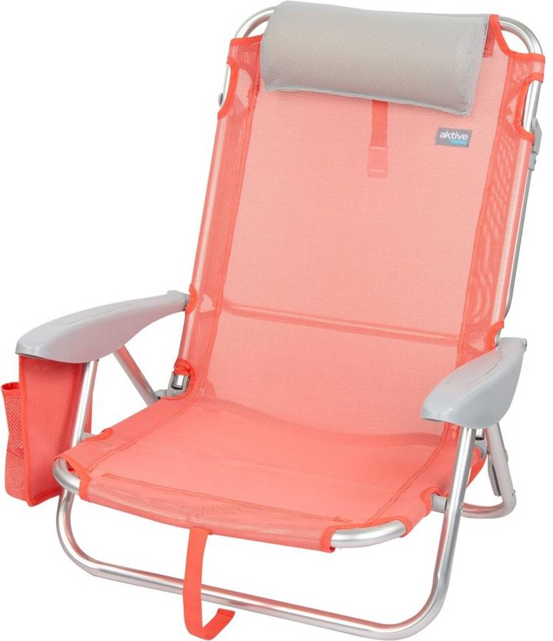 Silla Plegable AKTIVE Multi-Posiciones con Cojin (Coral - Textilene - 67x67x76 cm)