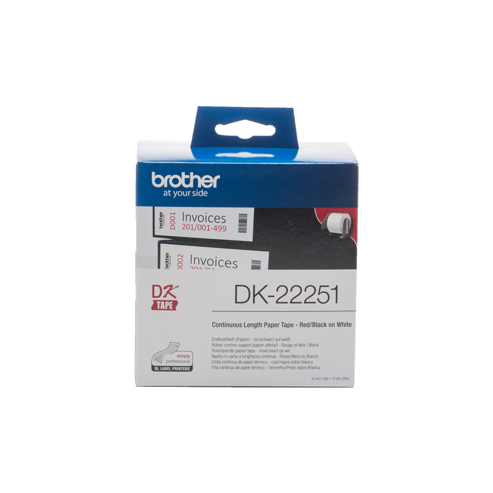 Consumible Original Brother DK22251 Cinta continua de papel térmico con impresión a negro y rojo (blanca)