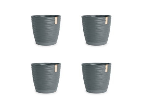 Set de 4 Macetas Decorativas Redondas 11 cm con Platos Integrados. Gris ARECA