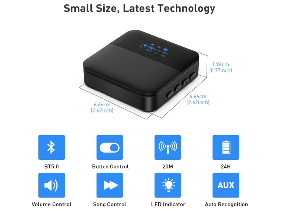 Receptor transmisor Bluetooth 5.0 para TV/PC, adaptador de baja latencia  evatronic AptX con RCA de 0.138 in para sistema estéreo de transmisión de